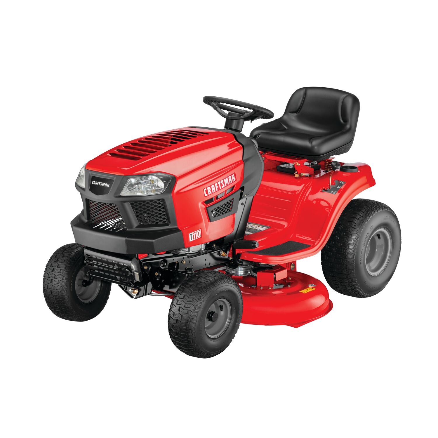 CRAFTSMAN T110 42" riding lawn mower, front three-quarter view